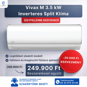 VIVAX M Design 3.5 kW Inverteres Split Klíma Beszereléssel Együtt