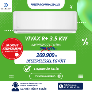 VIVAX R+ Design 3.5 kW Inverteres Split Klíma Beszereléssel Együtt