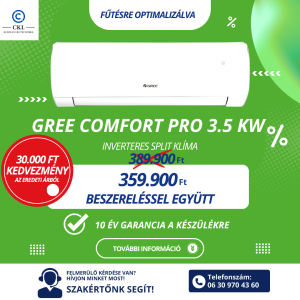 Gree Comfort Pro 3.5 kW Inverteres Split Klíma Beszereléssel Együtt
