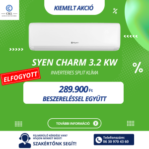Syen Charm 3.2 kW Inverteres Split Klíma Beszereléssel Együtt