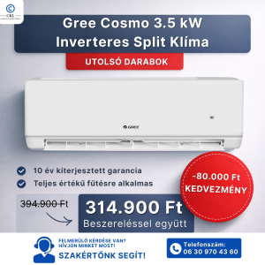 Gree Cosmo 3.5 kW Inverteres Split Klíma Beszereléssel Együtt