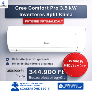 Gree Comfort Pro 3.5 kW Inverteres Split Klíma Beszereléssel Együtt