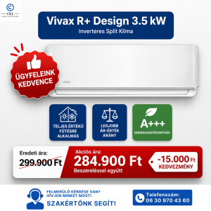 VIVAX R+ Design 3.5 kW Inverteres Split Klíma Beszereléssel Együtt