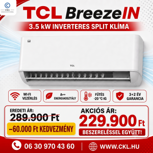TCL BreezeIN 3.5 kW Inverteres Split Klíma Beszereléssel Együtt