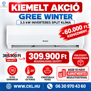 Gree Winter 3.5 kW Inverteres Split Klíma Beszereléssel Együtt